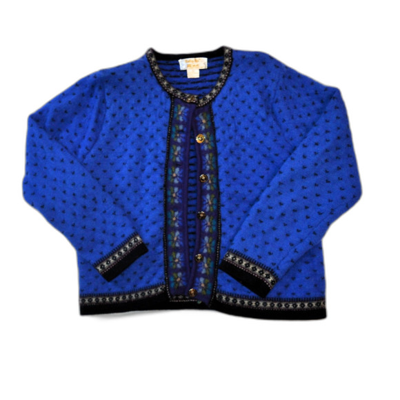 Vintage Tally-Ho 100% Wool Floral Ikat Cardigan Sweater XL - Picture 1 of 6